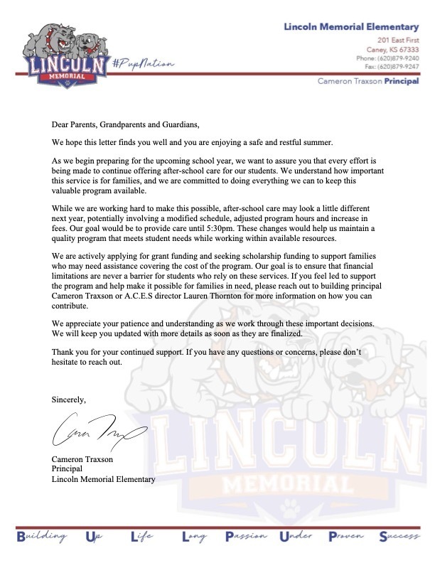 We want to keep you informed as we make plans to move forward next school year without the 21st CCLC grant funds. If you have any questions please don't hesitate to reach out to one of us.