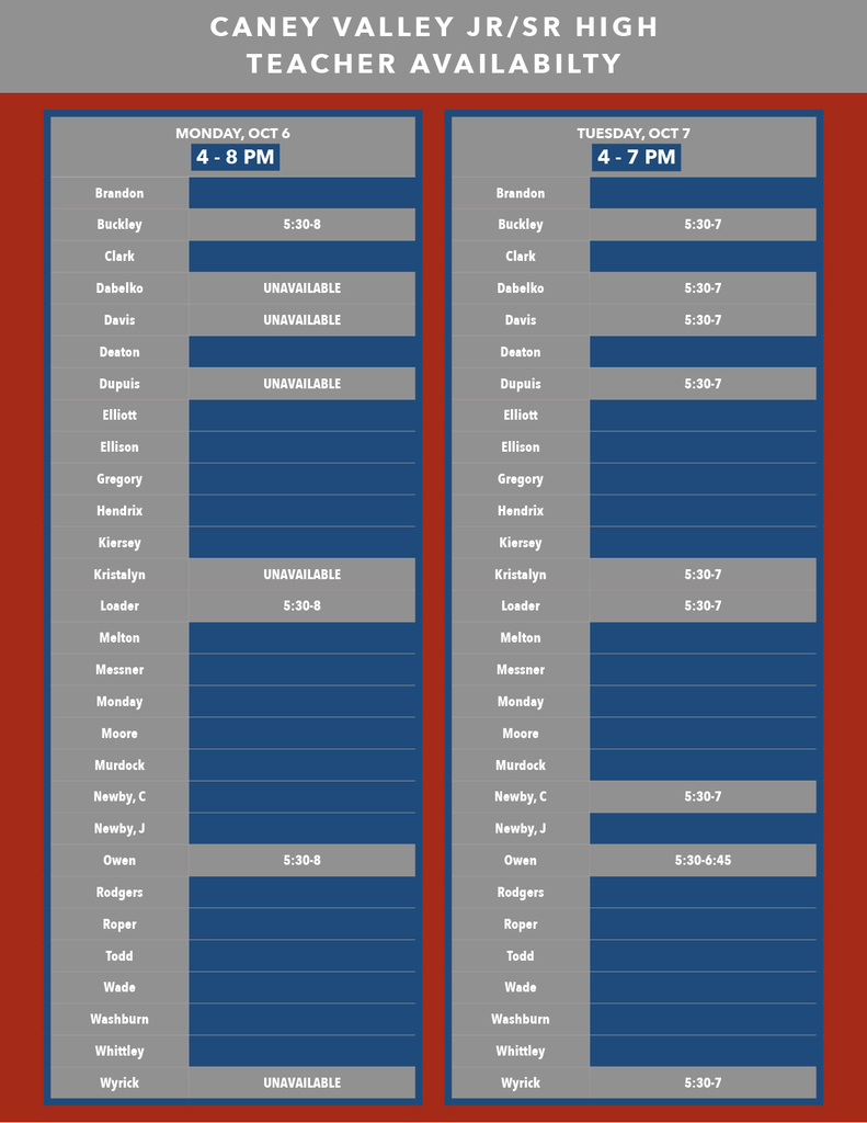 Teacher Availability Schedule