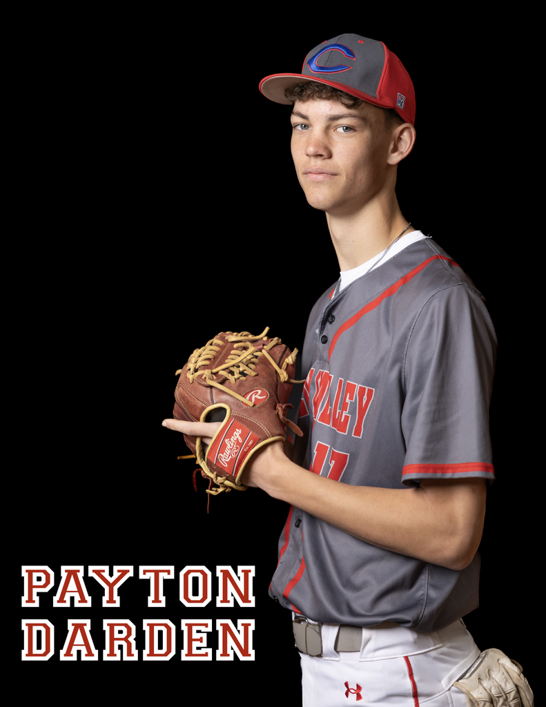 Payton Darden turned sideways looking at the camera, glove at chest height