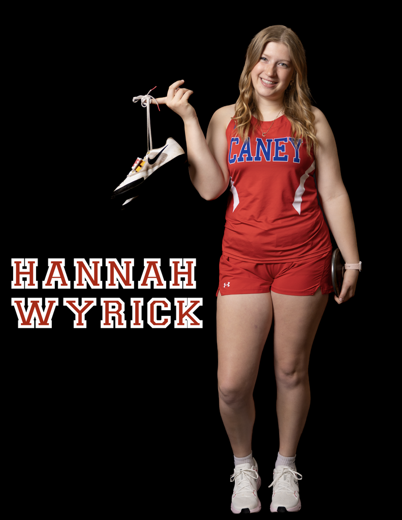 Hannah Wyrick with her throwing shoes hanging from her finger and a discus in the other hand