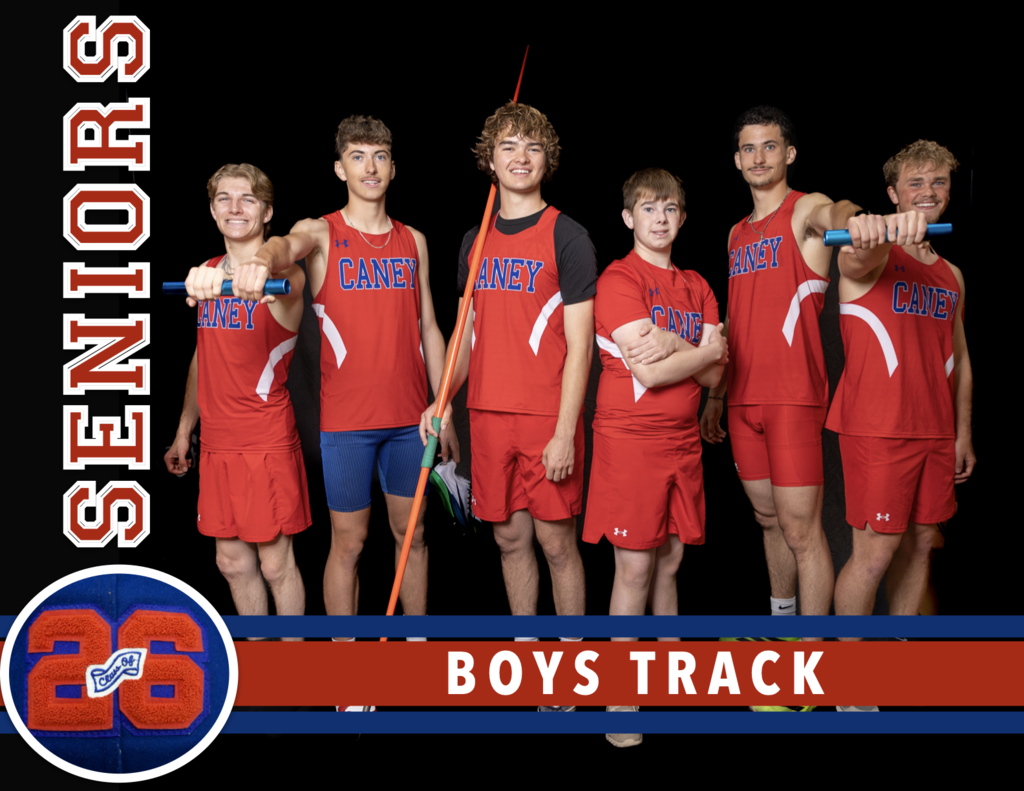 Boys Track Seniors posed casually in different poses with assorted implements 