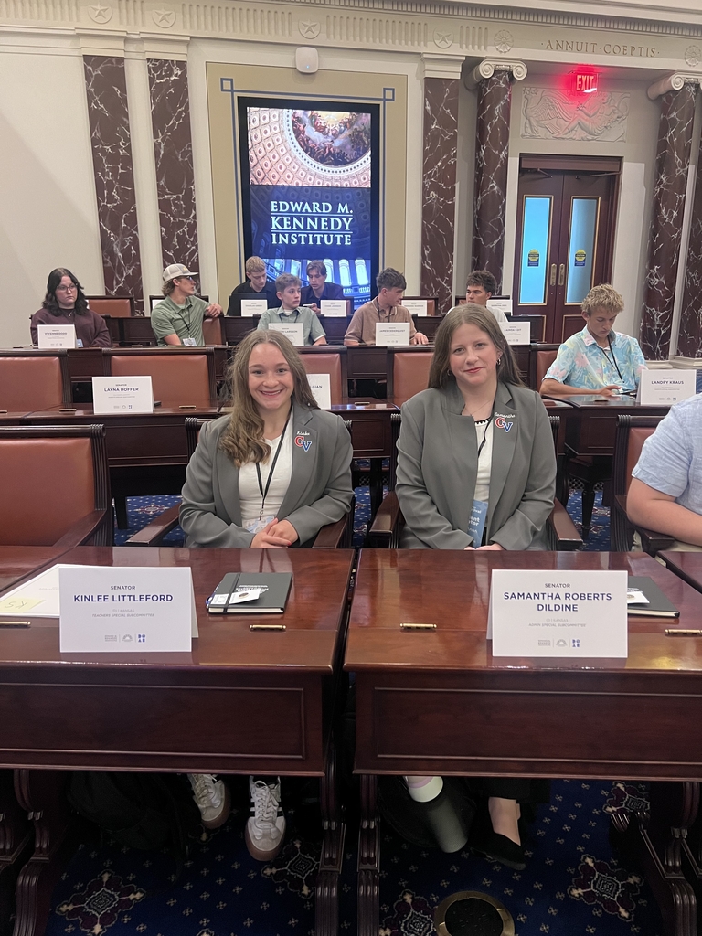 Before debate began, Kinlee Littleford and Samantha Roberts Dildine took their places in the Edward M. Kennedy Institute's full-scale replica of the United States Senate Chamber. Complete with the same semicircular layout, senators' desks, rostrum, and parliamentary procedures used in Washington, D.C., the chamber immersed students in the legislative process as they worked alongside delegates from all 50 states to shape recommendations for the future of AI in education.
