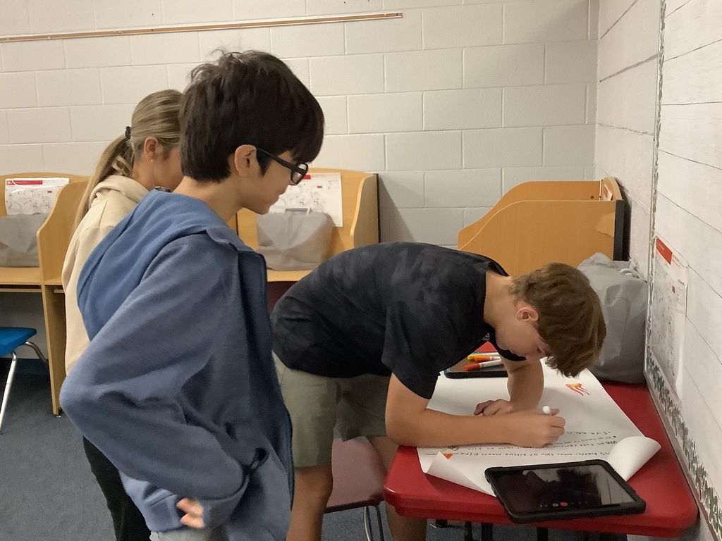 JH students working of food and kitchen safety posters