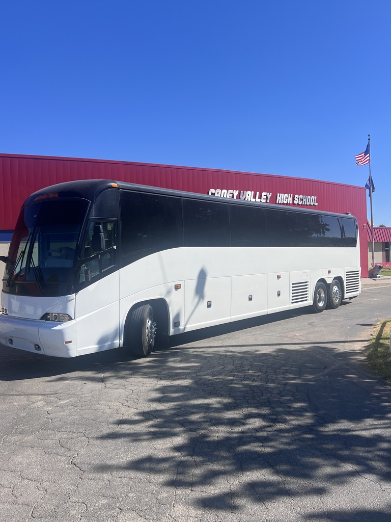 Charter bus pictured parked in front of the front drive at CVHS