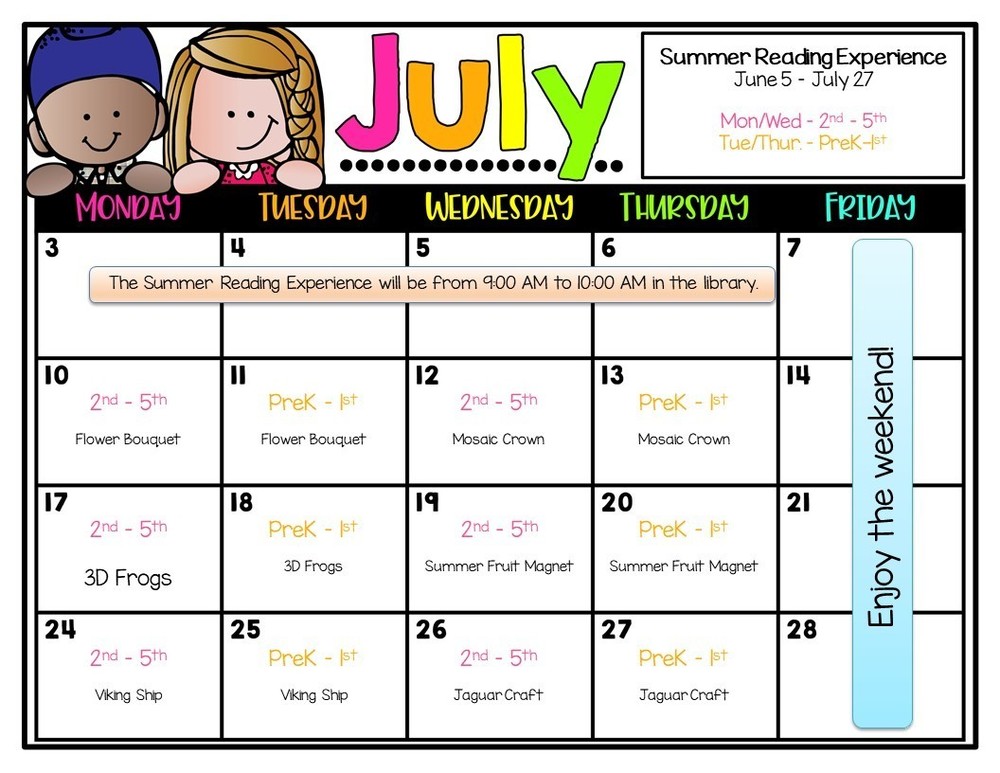July 2023 Summer Reading Schedule Canistota School District
