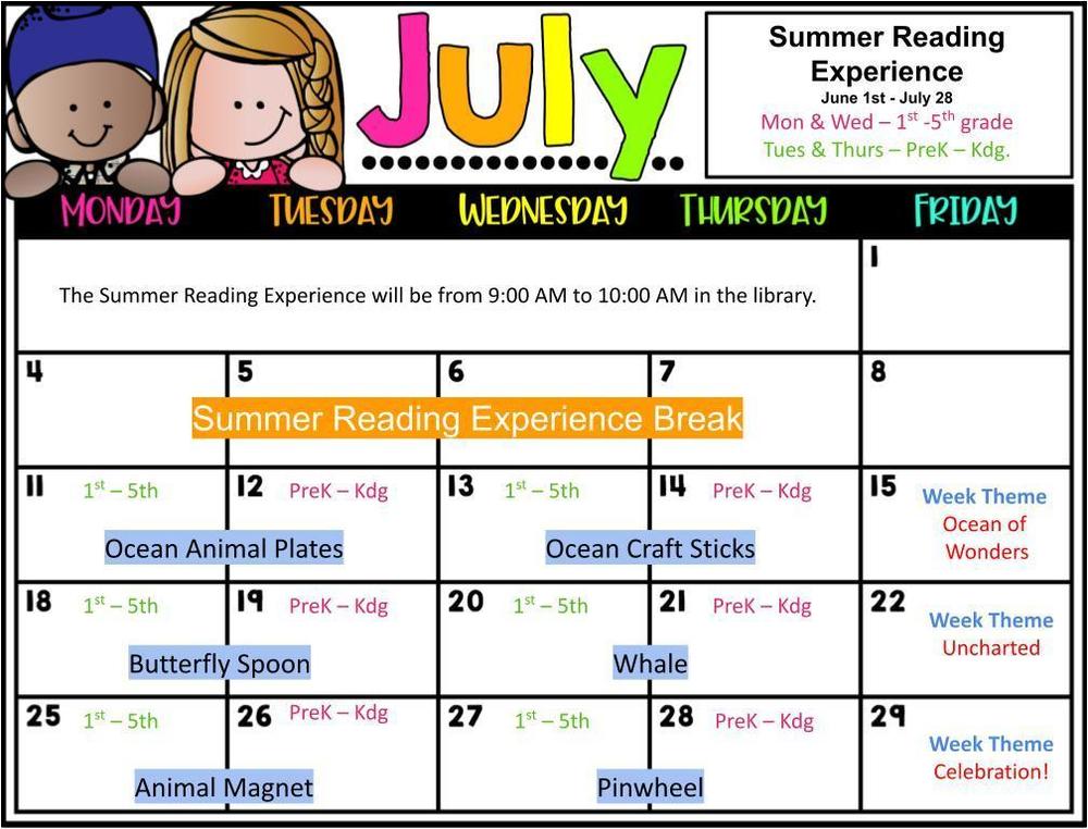 July Summer Reading Schedule Canistota School District