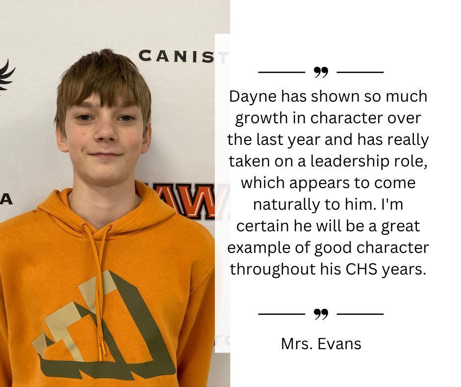 April Middle School Student of the Month Canistota School District