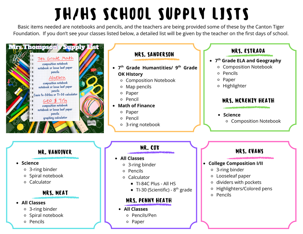 JH/HS Supply list