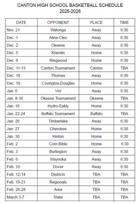 HS Bball Sched