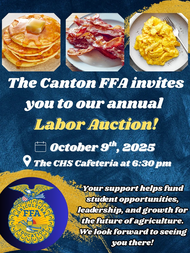 Join us for our FFA Labor Auction for an evening of delicious food, community, and support for our chapter. We would love to see you there! 