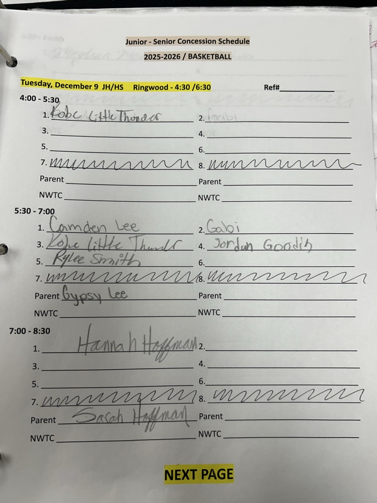 Tuesday, 12-9 / JH/HS  Ringwood