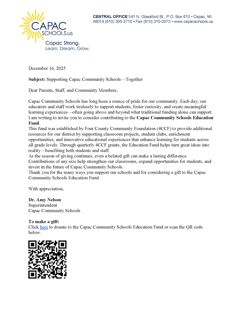 Picture of letter from Dr. Amy Nelson