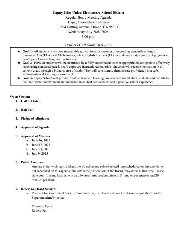 July 28, 2025 Board Agenda