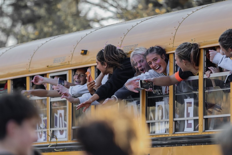 cape girls soccer on the celebratory bus ride into town