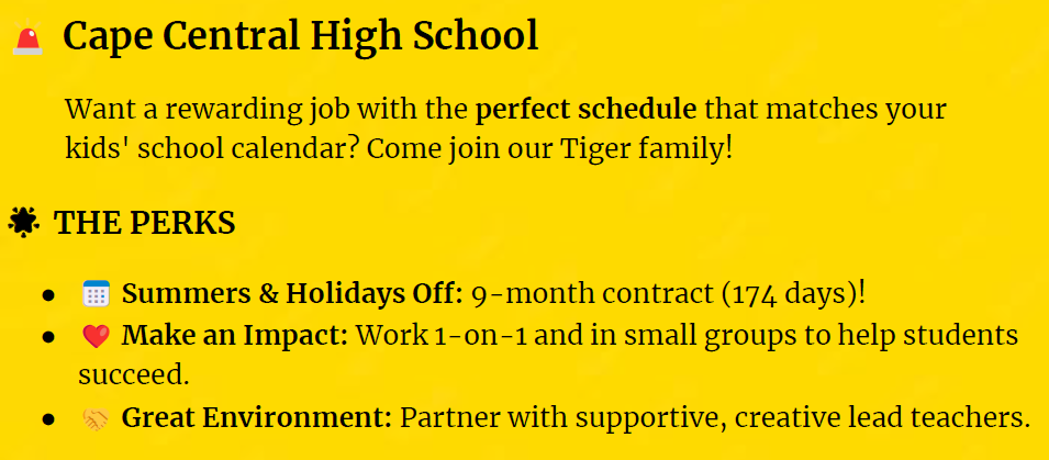 Announce hiring Teachers assistants