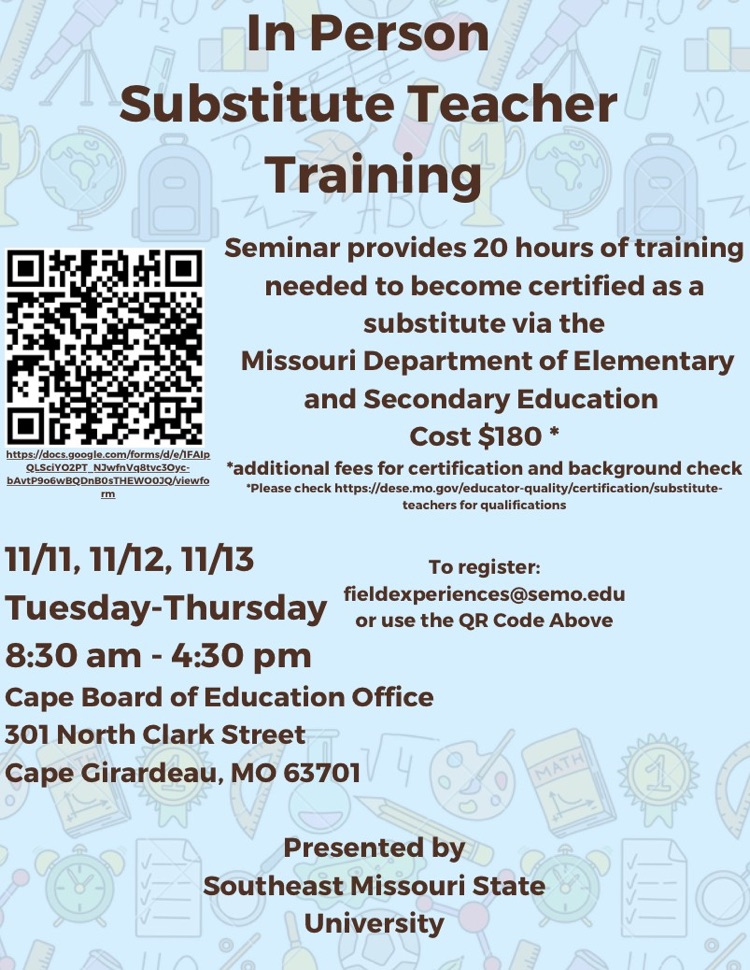 SEMO sub training flyer and sign up sheet with QR code