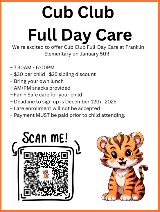 Sign Up to attend Cub Club on January 5 - Deadline is December 12.