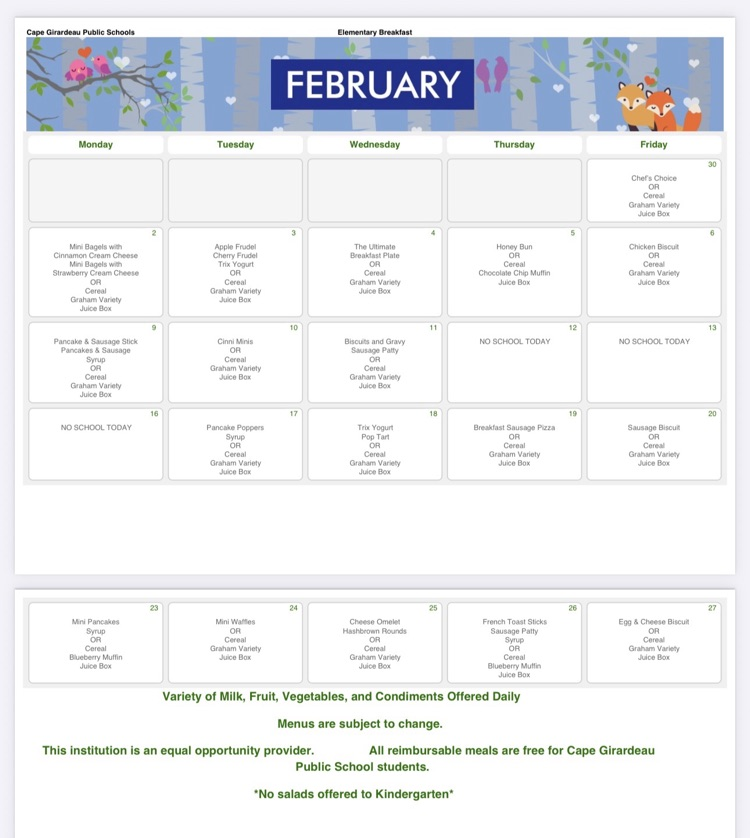 February Menu