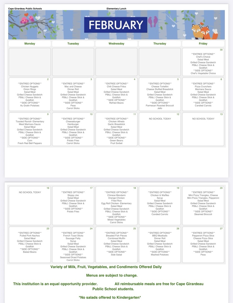 February Menu