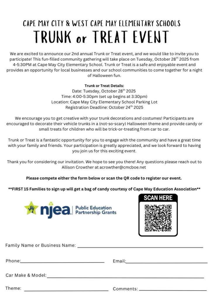  Trunk or Treat October 28th at CMCES