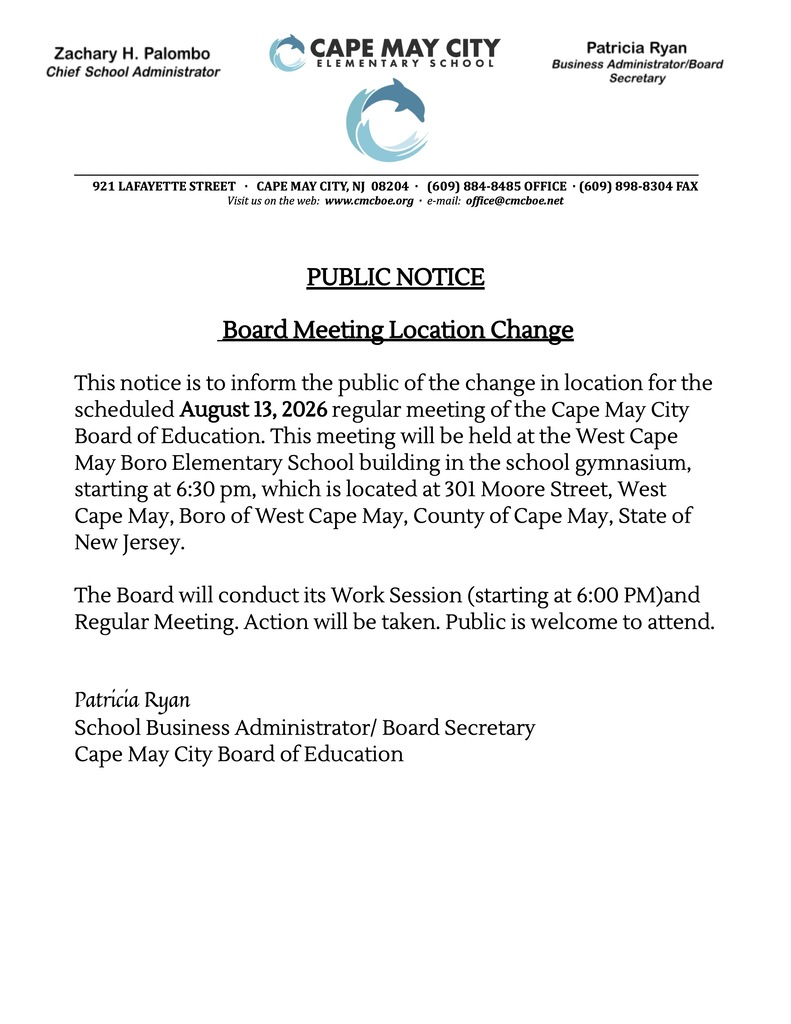 Change in Board Meeting Location - 8.13.26