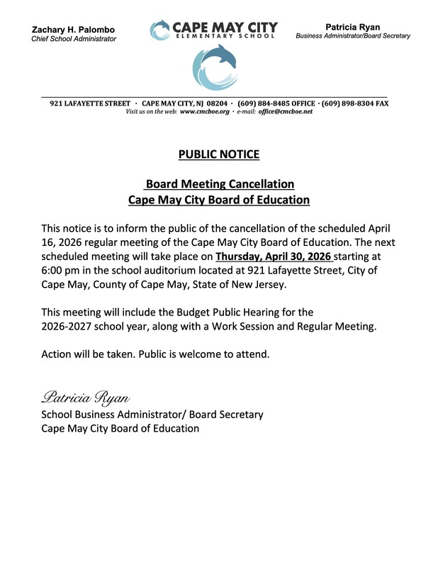 4/16/26 BOE Meeting canceled
