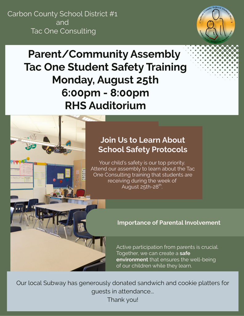 Parent Student Safety Assembly RHS Auditorium August 25th 6pm