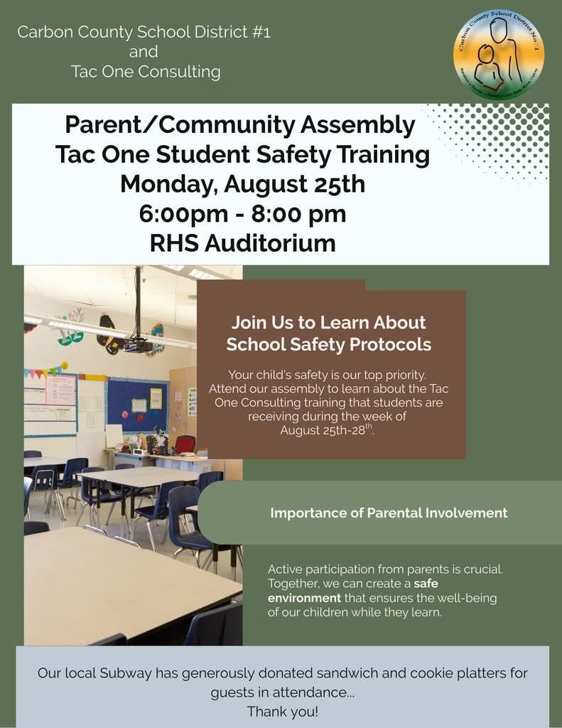 flyer for the tac one student safety Training 