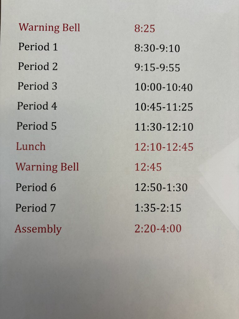 HOCO Assembly Schedule 10/8/25