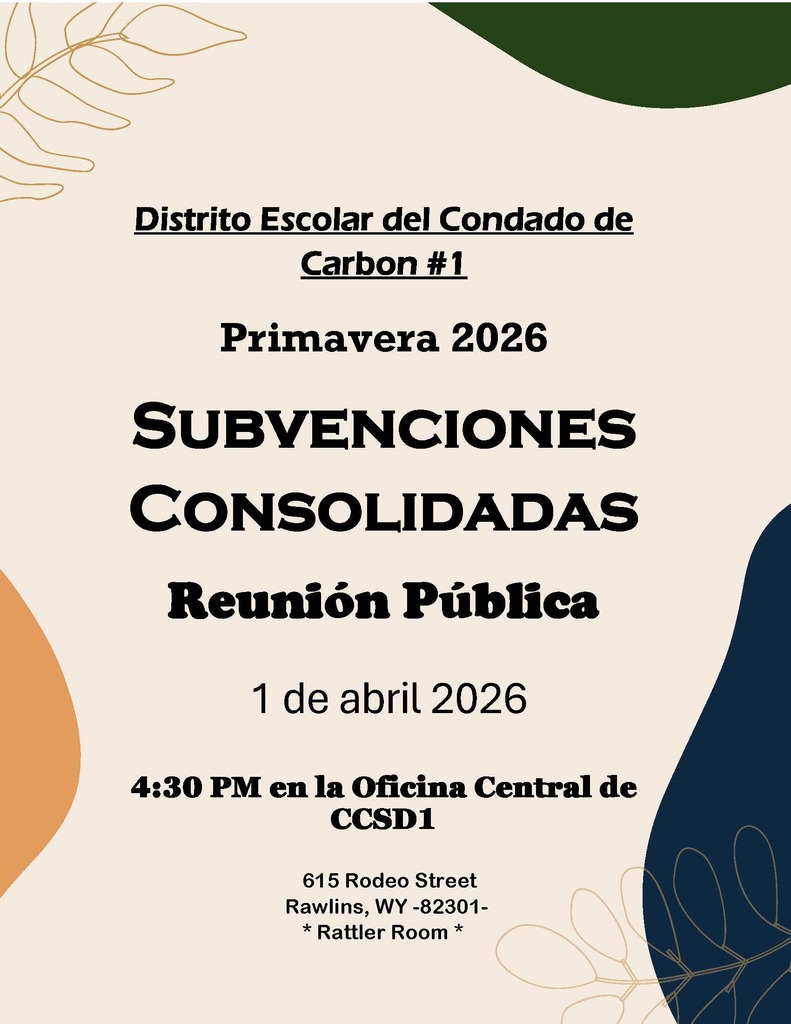 Están cordialmente invitados a asistir a nuestra Reunión Pública Consolidada sobre Subvenciones el 1 de abril a las 4:30 p. m. en la Oficina Central de CCSD1 para hablar sobre cómo se utilizan los fondos federales en nuestro distrito escolar.