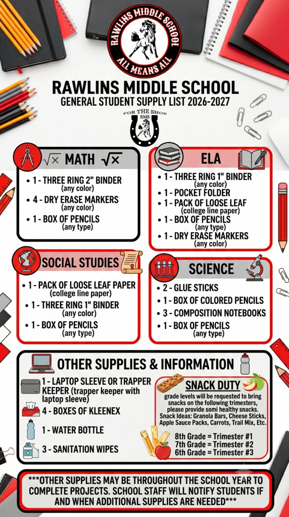 26/27 RMS School Supplies List