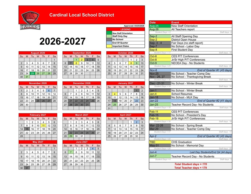 2026-2027 Academic Calendar