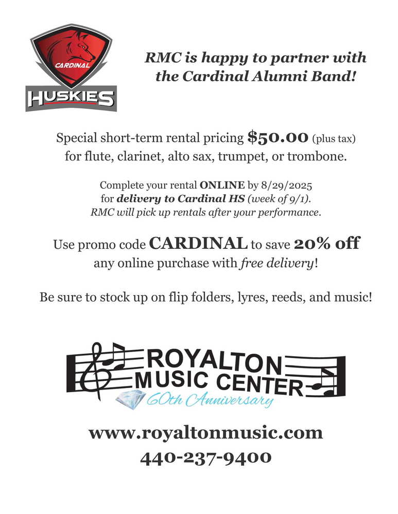 Thank you Royalton Music Center for their partnership of Alumni Band Night