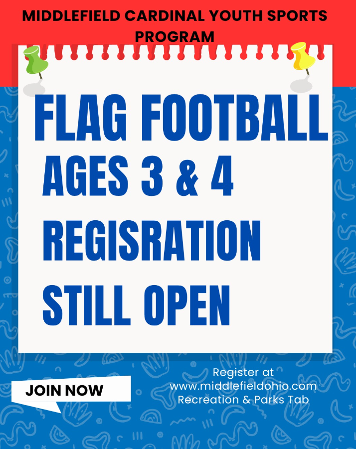 Flag Football Registration for ages 3 and 4.