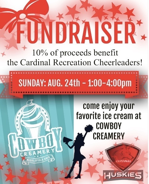 Recreation Cheerleading Fundraiser - Cowboy Creamery is hosting a 10% of proceeds going to the Rec Cheerleading teams.