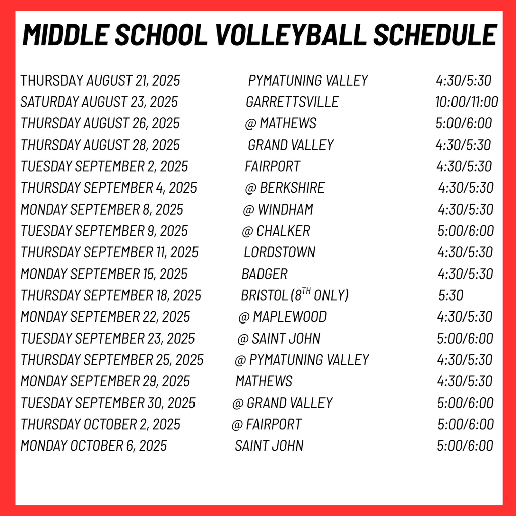 Fall Athletic Schedules - Please make note that our athletic website is down and should be revamped and live in 3-4 weeks.