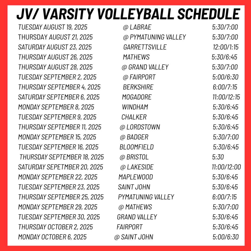 Fall Athletic Schedules - Please make note that our athletic website is down and should be revamped and live in 3-4 weeks.