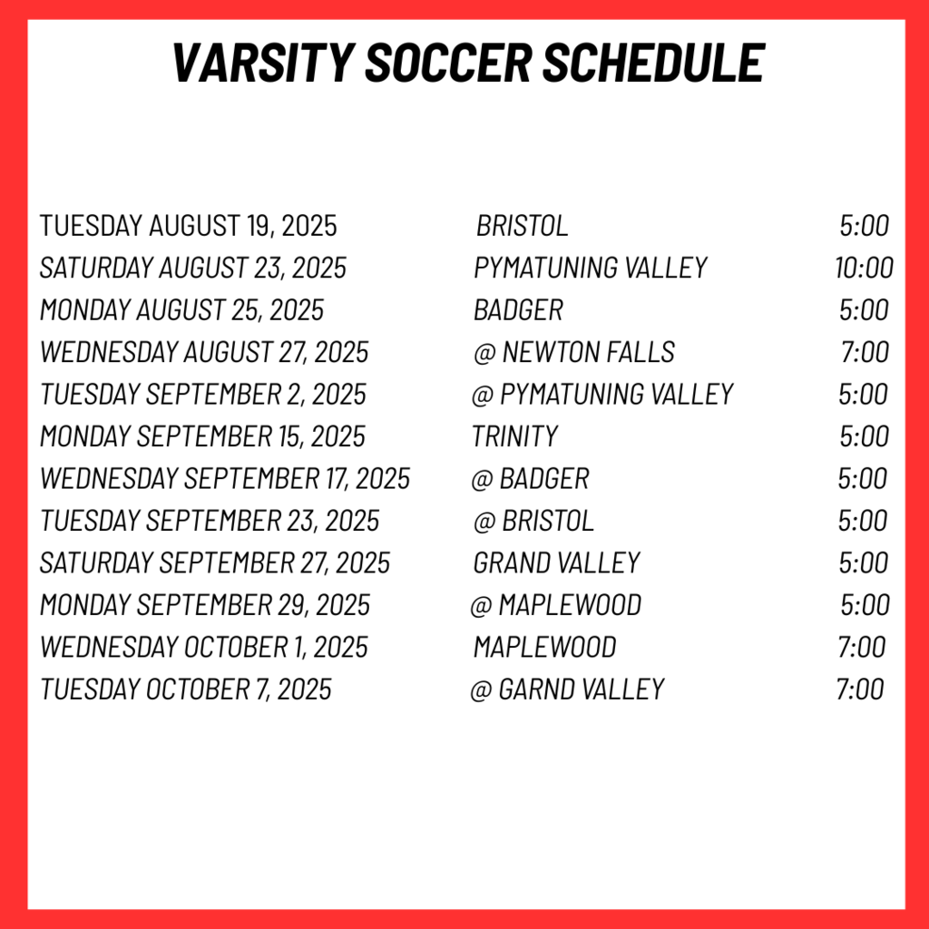 Fall Athletic Schedules - Please make note that our athletic website is down and should be revamped and live in 3-4 weeks.