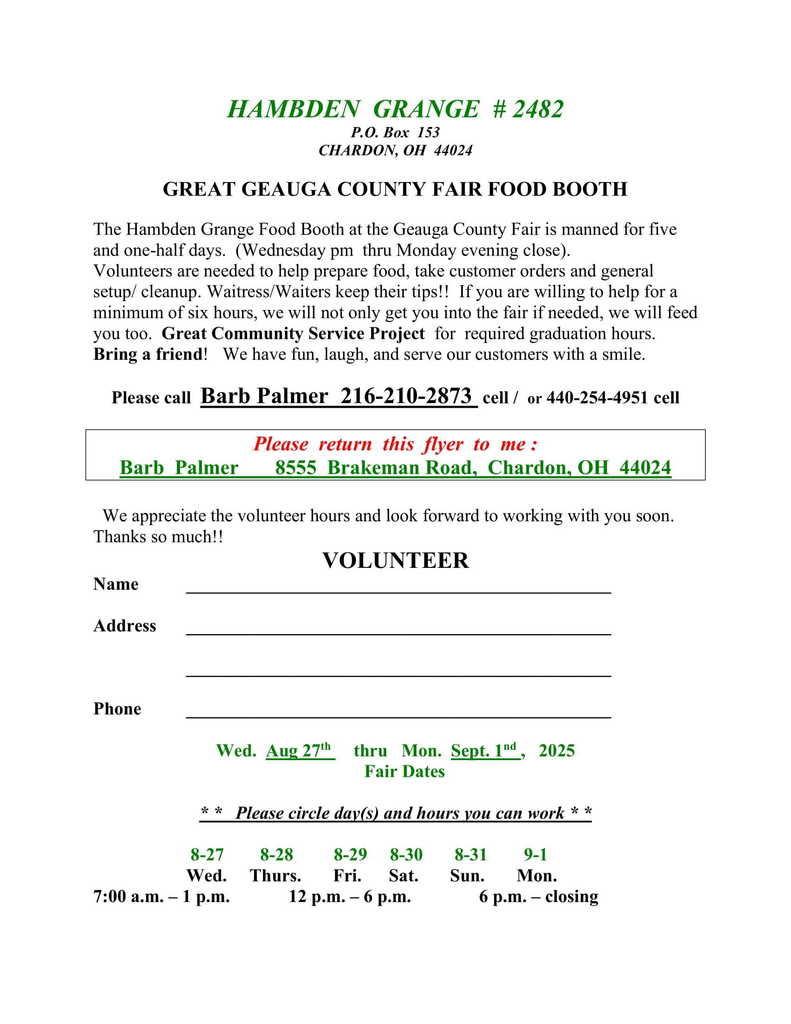 Community Service Hours - Volunteer Opportunity