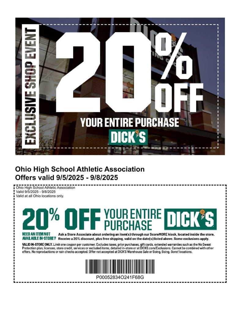 20% Off all Ohio High School Coaches
