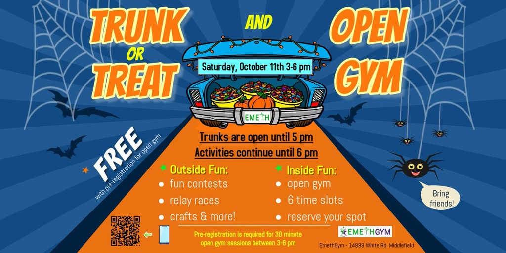 Trunk or Treat Event for Emeth Gym - Saturday, October 11th from 5:00 - 6:00 p.m. 