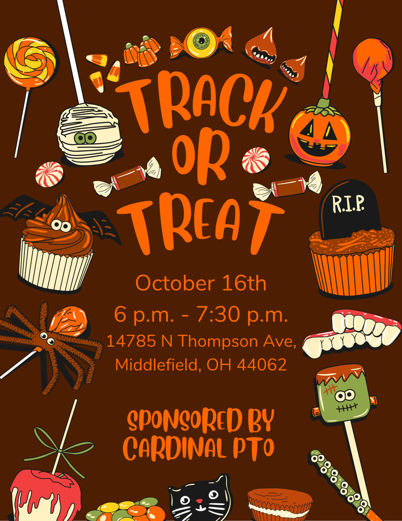 Join us for Track or Treat on October 16th from 6:00 - 7:30 p.m. at the CHS Track!