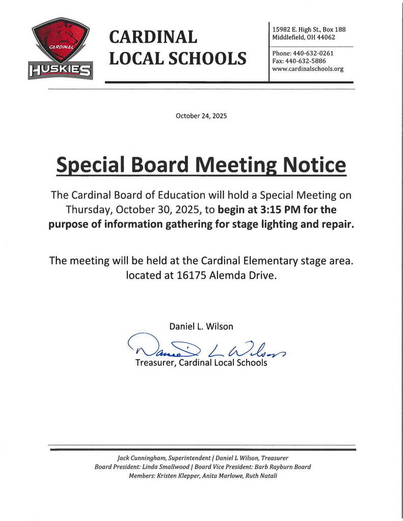 Special BOE Meeting - October 30th.
