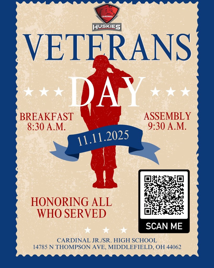 Veterans Day Assembly on November 11, 2025 for hot breakfast and assembly!