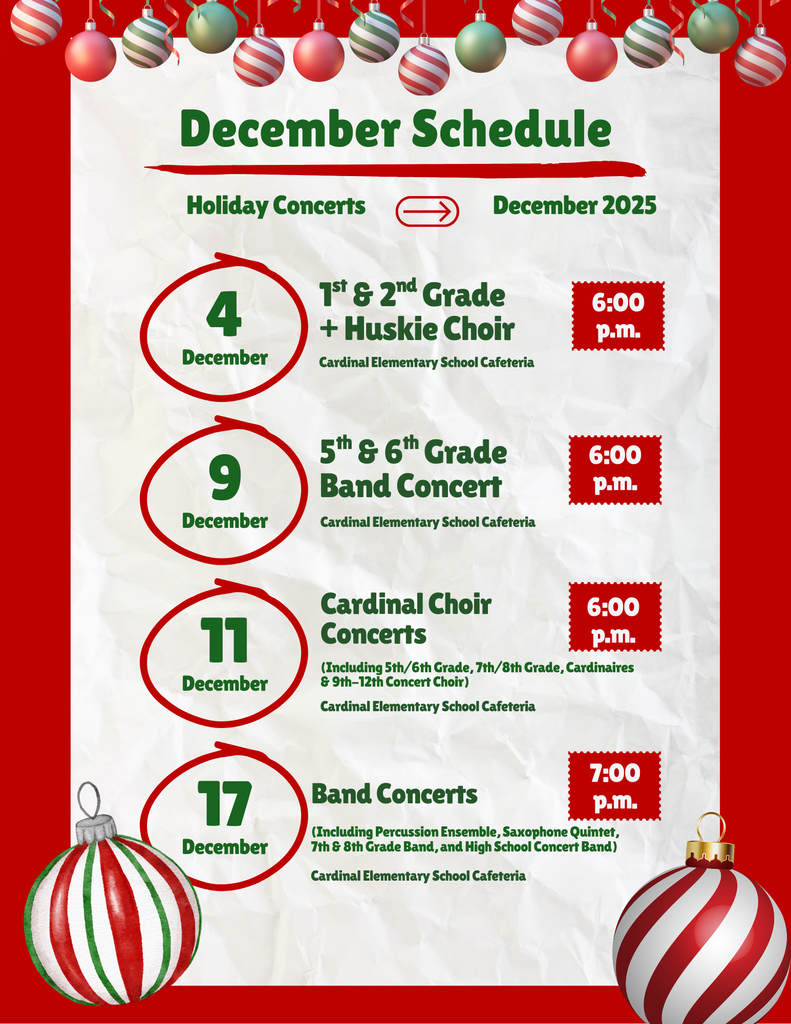 December Schedule for Holiday Concerts