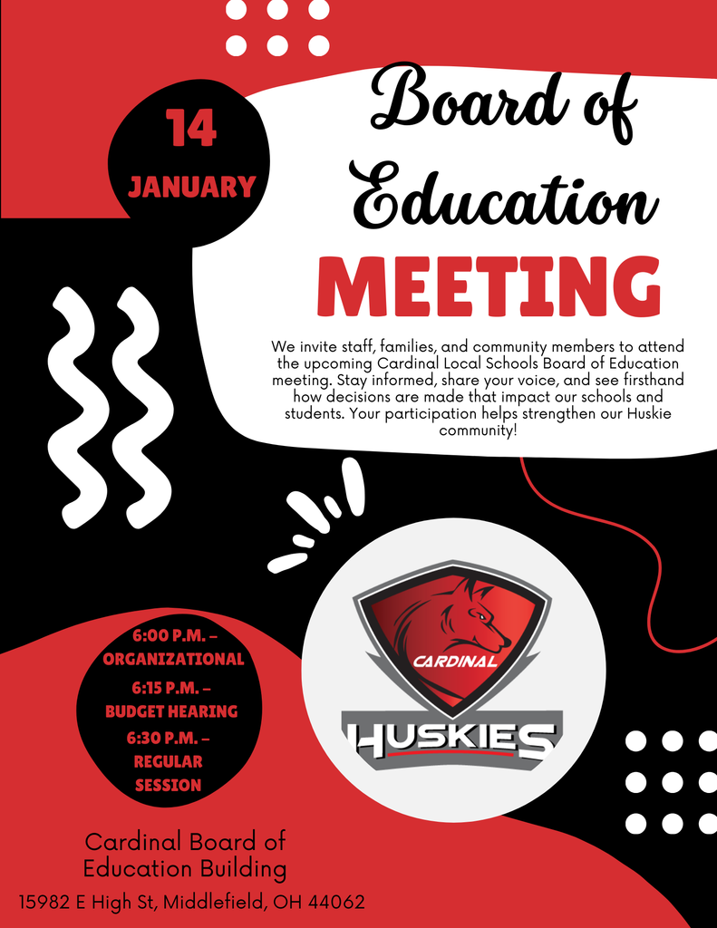 Board of Education Meeting - January 14th, 2026 at 6:00 p.m.