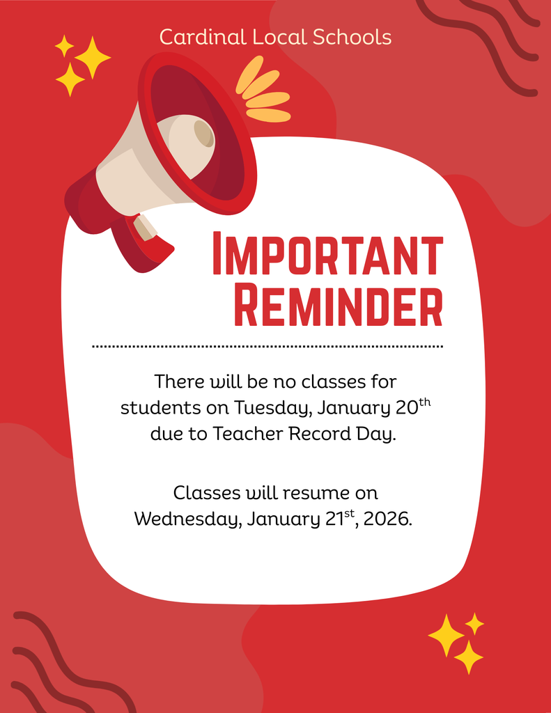 There will be no school on Tuesday, January 20th for students because of Teacher Records Day. 