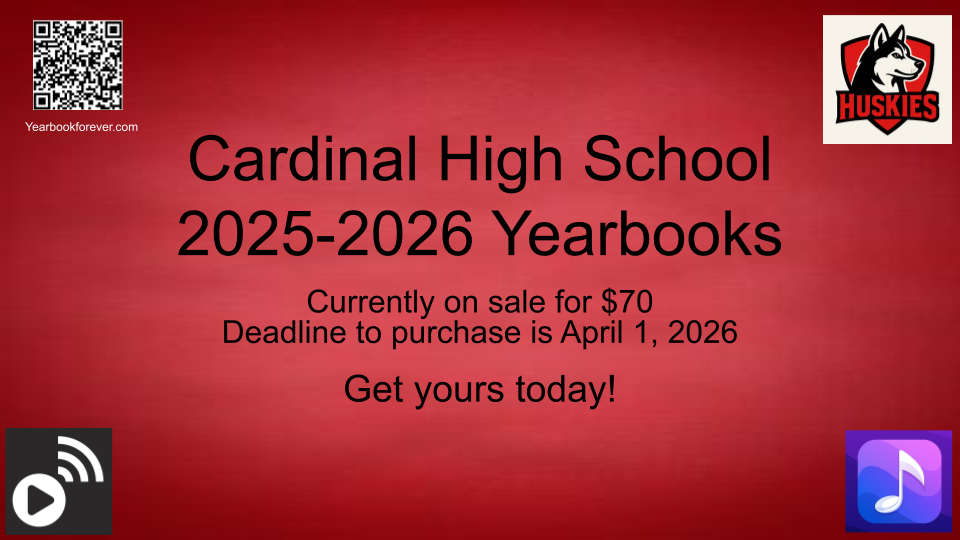 Cardinal Jr./Sr. High School yearbooks are on sale until April 1, 2206 for $70.00.