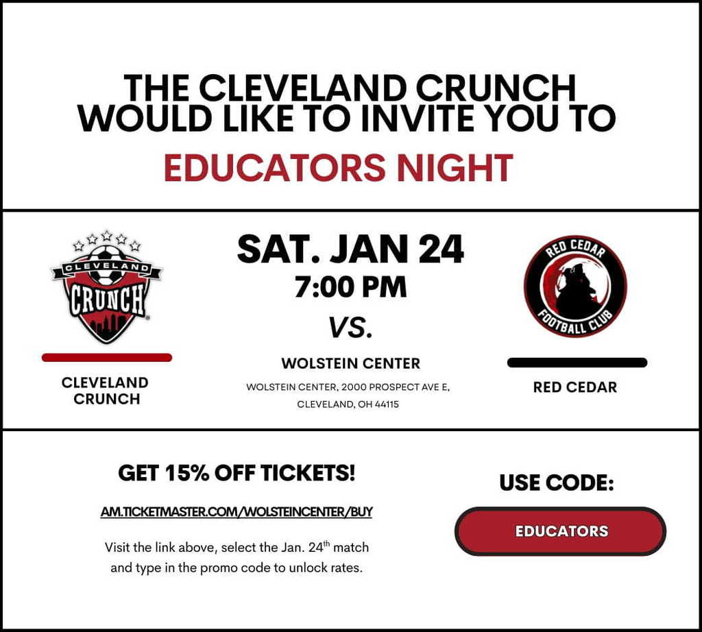 Cleveland Crunch vs. Red Cedar discount game for January 24th. 