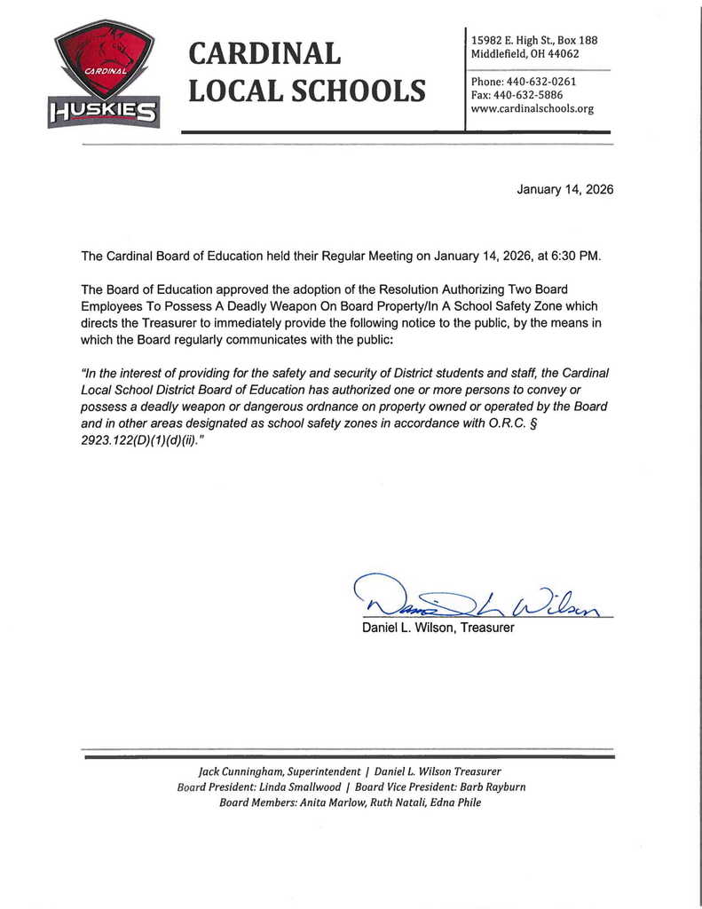 Resolution Authorizing Two Board Employees to Possess a Deadly Weapon on Board Property/In a School Safety Zone